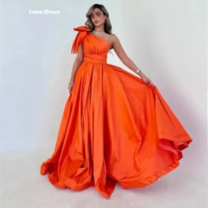 Elegant One Shoulder Orange Satin Evening Dress For Weddings Party