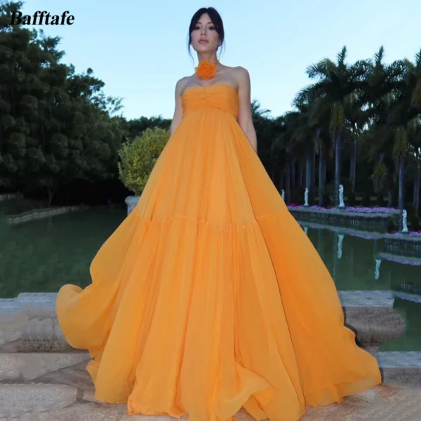 Orange prom dresses, chiffon maternity floor-length customized formal evening gown