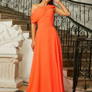 Missord Orange Asymmetric A-Line Fashionable Evening Prom Dress 2025