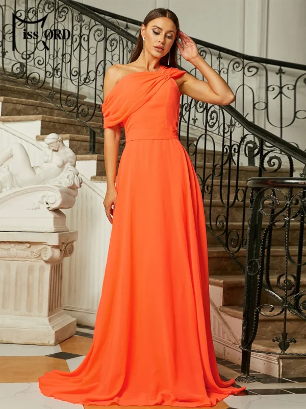 Missord Orange Asymmetric A-Line Fashionable Evening Prom Dress 2025