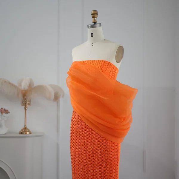 Elegant Orange One Shoulder Ankle-Length Formal Wedding Party Dress - Image 5