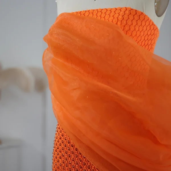 Elegant Orange One Shoulder Ankle-Length Formal Wedding Party Dress - Image 6