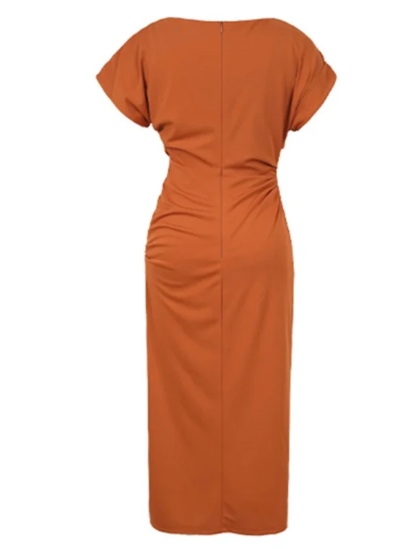Vintage French Style Orange Black Summer Maxi Dress For Women - Image 2