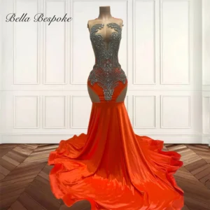 Orange Bead Crystal Mermaid Prom Dress Customized Luxury Gown 2025