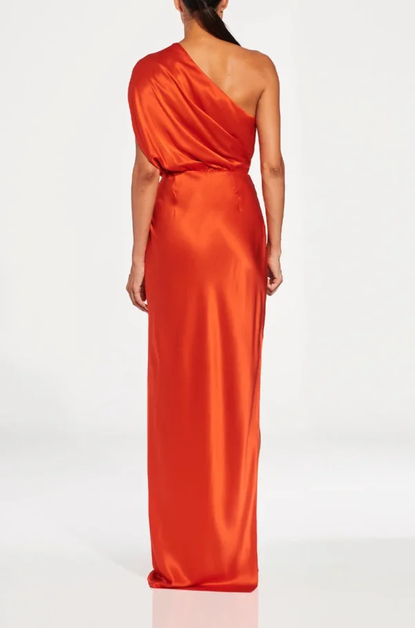 Luxury Orange One-Shoulder Prom Gown with Open Leg for Women - Image 2