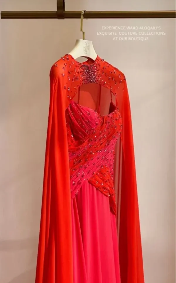 Orange Prom Dresses Strapless Pleated Evening Gown With Beadings - Image 3