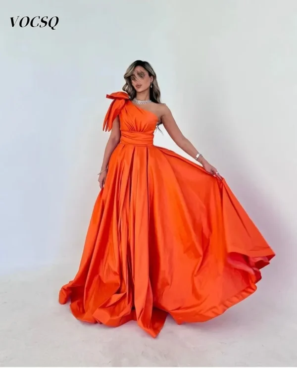 Elegant One Shoulder Orange Satin A-Line Prom Dress For Women 2025 - Image 4