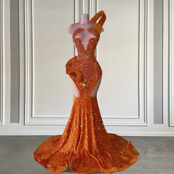 Luxury Orange Prom Dresses with Sequins, Beads, and Crystals