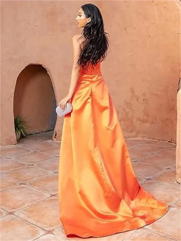 Orange prom dresses, sleeveless sequin sweetheart lace-up floor-length gown - Image 2